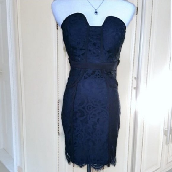 NWT Xtaren Navy tubetop  lace dress silver zipper women's size Medium (108) - Picture 4 of 6